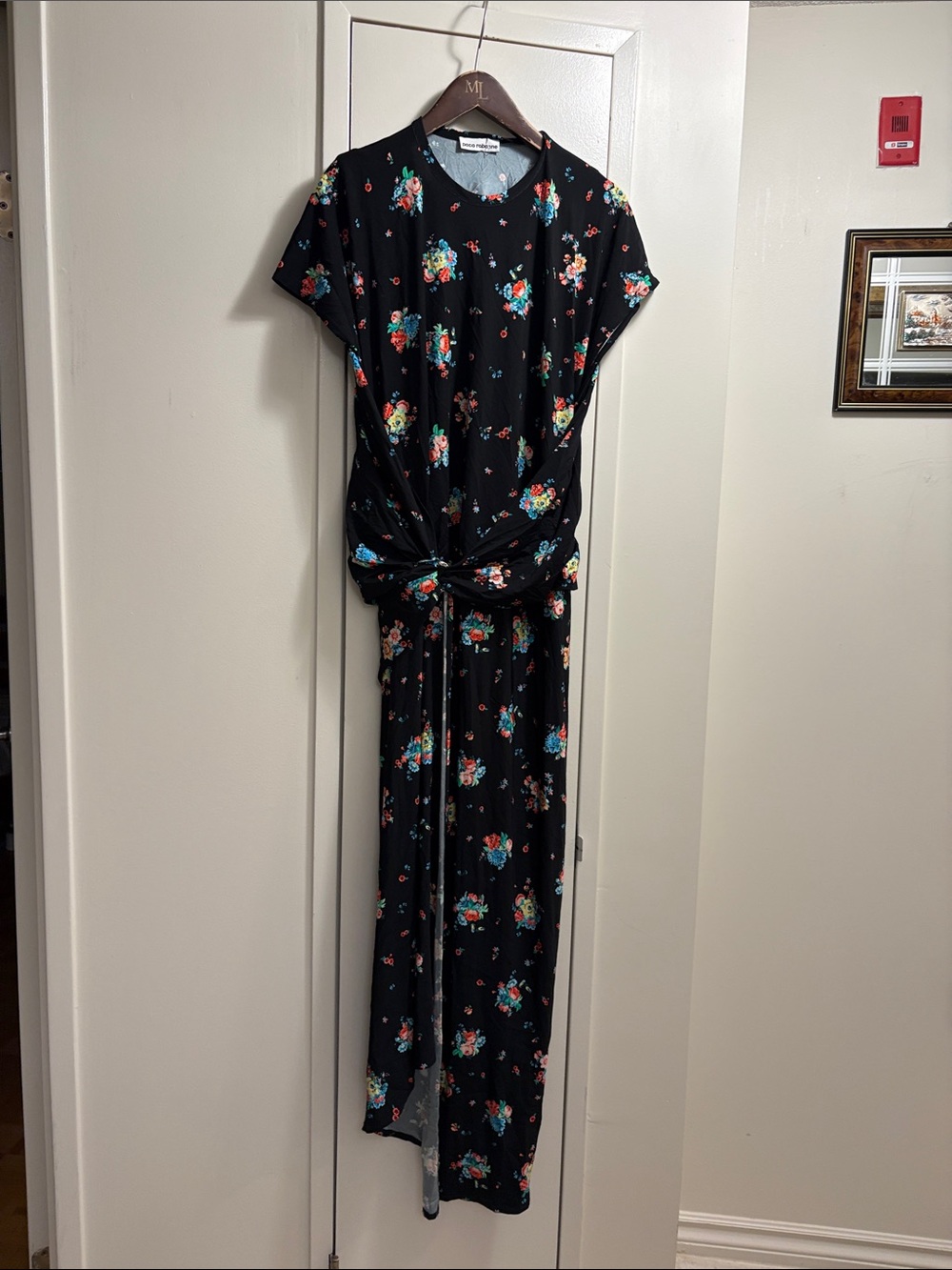 Paco Rabanne Black Floral Knot-Front Maxi Dress NWOT
